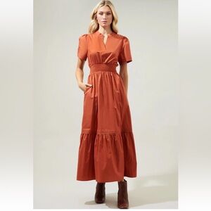 Sugarlips Belraj Maxi Dress Women’s L Rust Brown Orange NWT Poplin